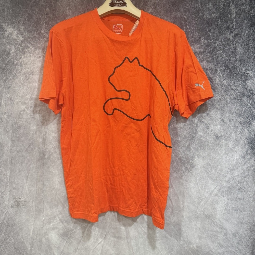 Puma Men's Crewneck Shirt Orange XL Puma Large Logo Print Short Sleeve